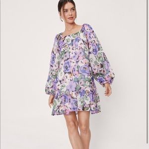 Floral puff sleeve backless mini dress